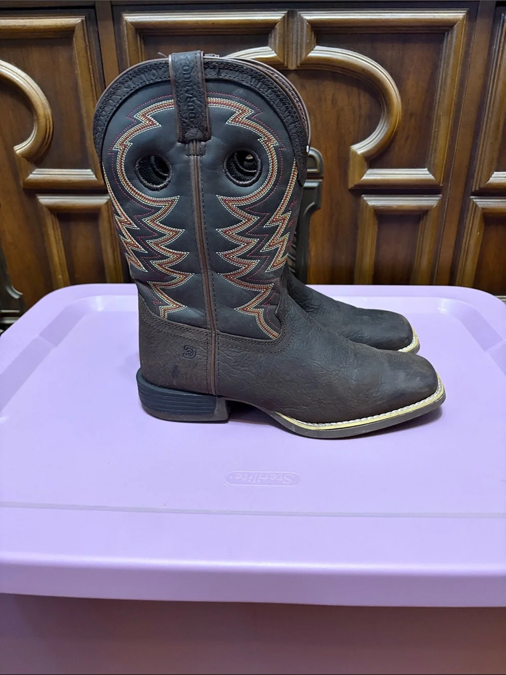 Durango Kids Dark Brown Western Pull-On Boots with Contrast Stitching